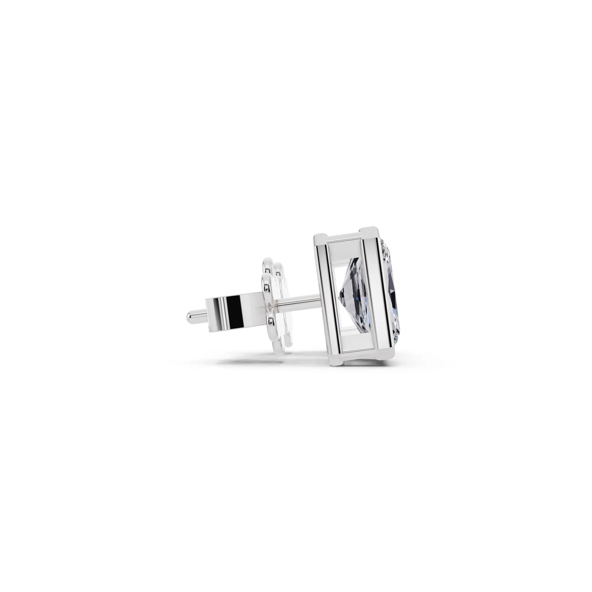 Bezel Radiant Lab Grown Diamond Stud Earrings, side view