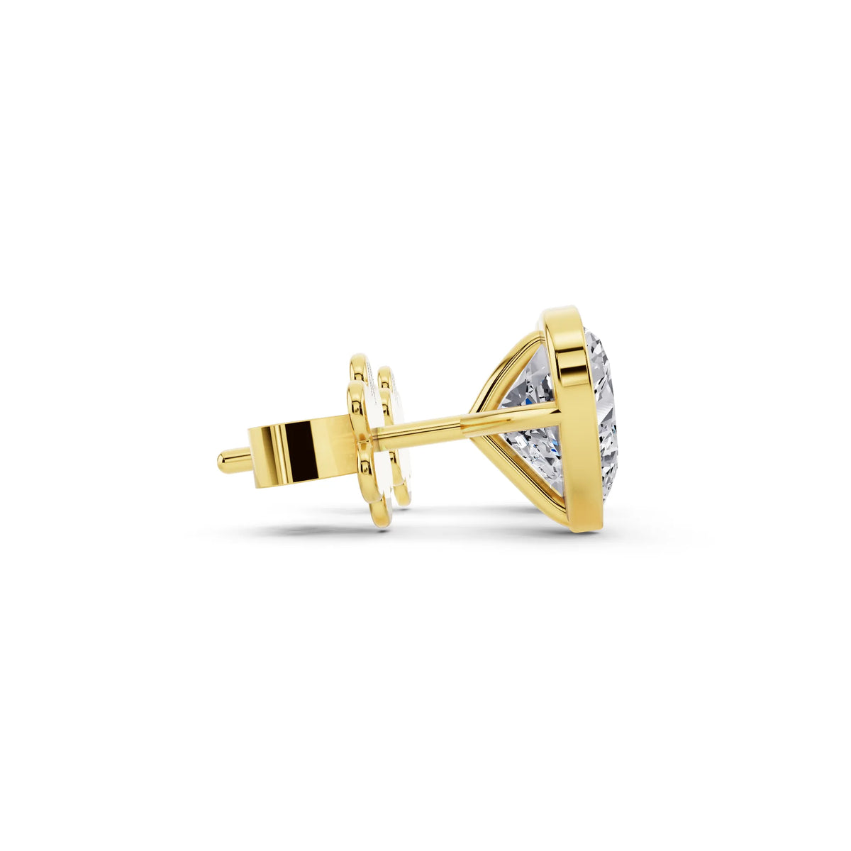 Yellow Gold Martini Bezel Heart Lab Grown Diamond Stud Earrings, side view