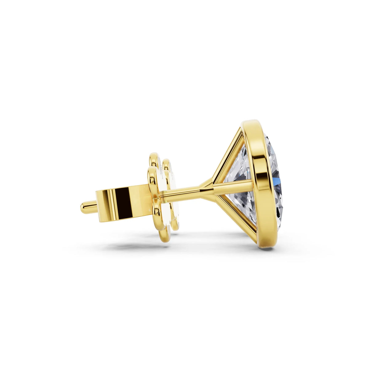 Yellow Gold Martini Bezel Oval Lab Grown Diamond Stud Earrings, side view