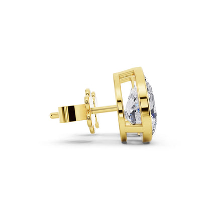 Yellow Gold Bezel Pear Lab Grown Diamond Stud Earrings, side view