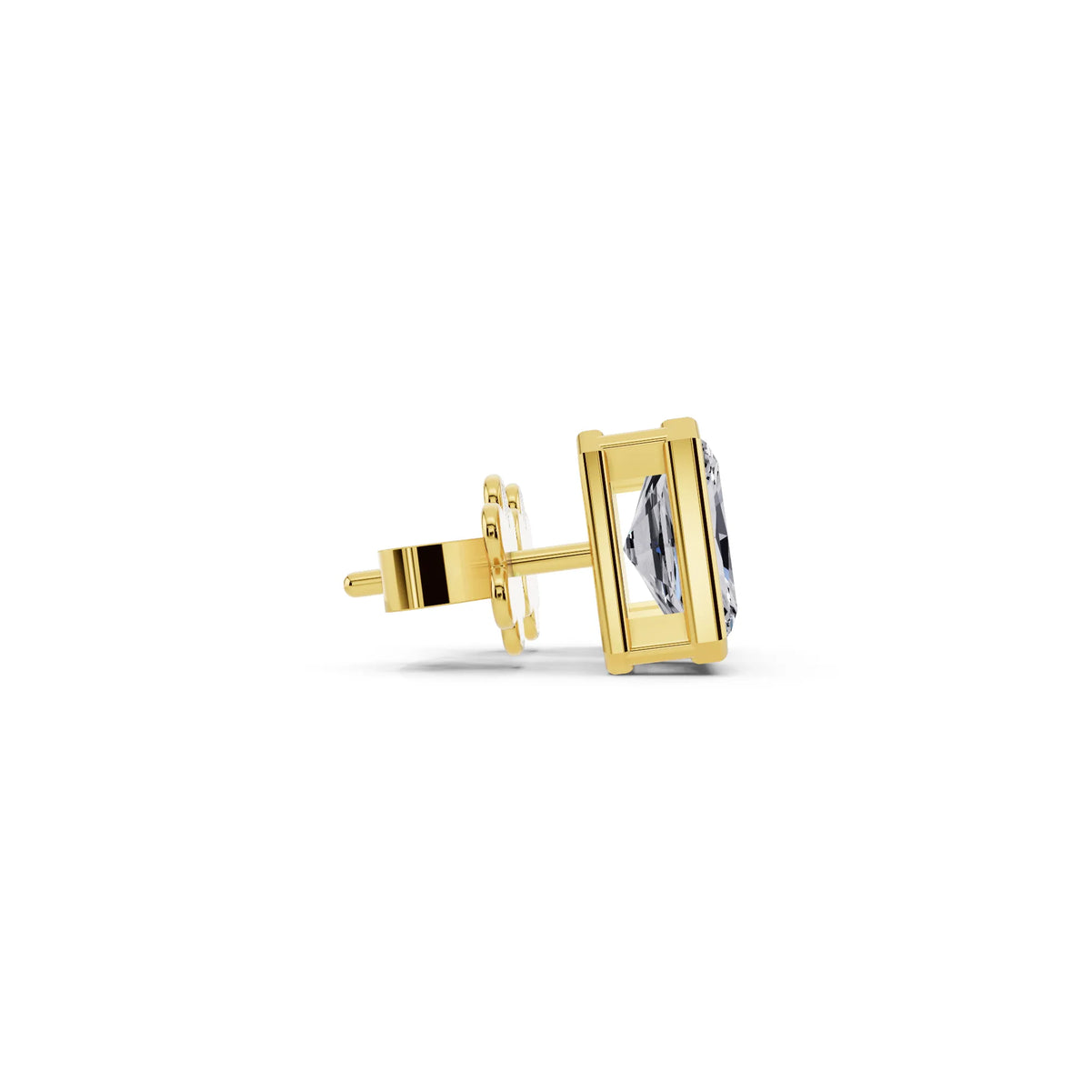 Yellow Gold Bezel Radiant Lab Grown Diamond Stud Earrings, side view