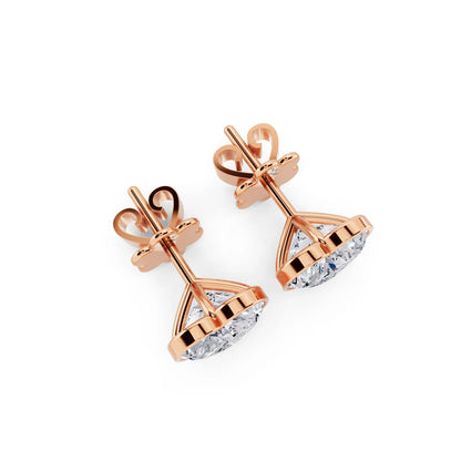 Rose Gold Martini Bezel Heart Lab Grown Diamond Stud Earrings, top view