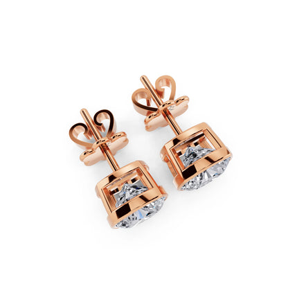 Rose Gold Bezel Cushion Lab Grown Diamond Stud Earrings, top view