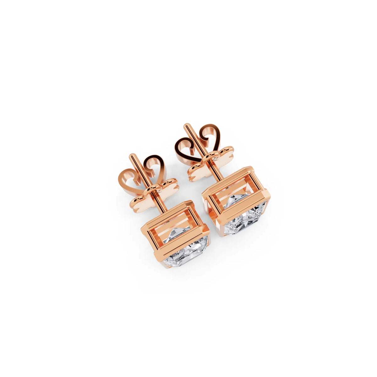 Rose Gold Bezel Radiant Lab Grown Diamond Stud Earrings, top view
