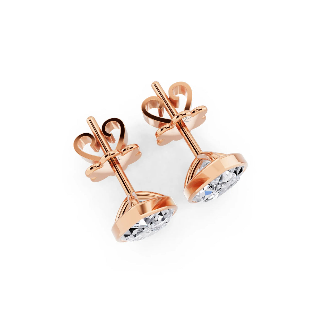 Rose Gold Martini Bezel Marquise Lab Grown Diamond Stud Earrings, top view
