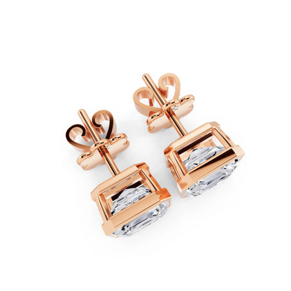 Rose Gold Bezel Asscher Lab Grown Diamond Stud Earrings, top view