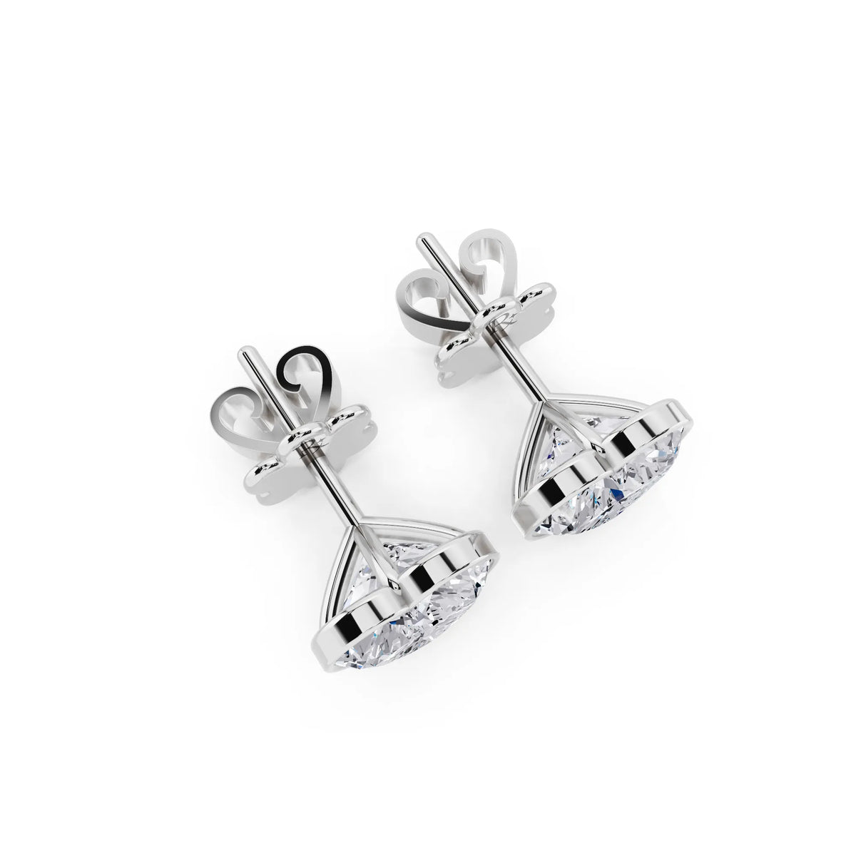 Martini Bezel Heart Lab Grown Diamond Stud Earrings, top view