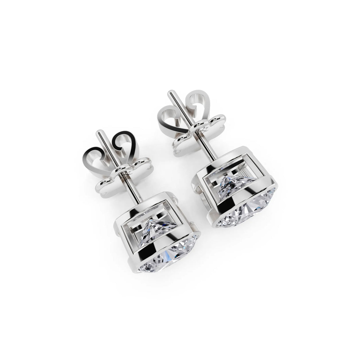 Bezel Cushion Lab Grown Diamond Stud Earrings, top view