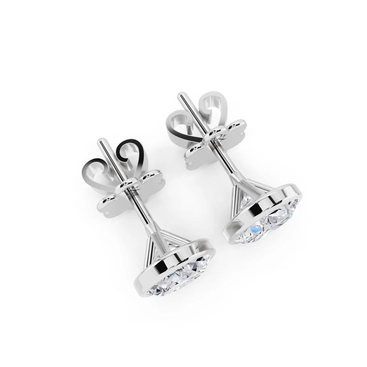 Martini Bezel Oval Lab Grown Diamond Stud Earrings, top view