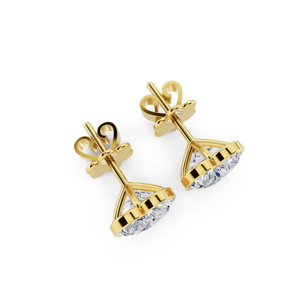Yellow Gold Martini Bezel Heart Lab Grown Diamond Stud Earrings, top view