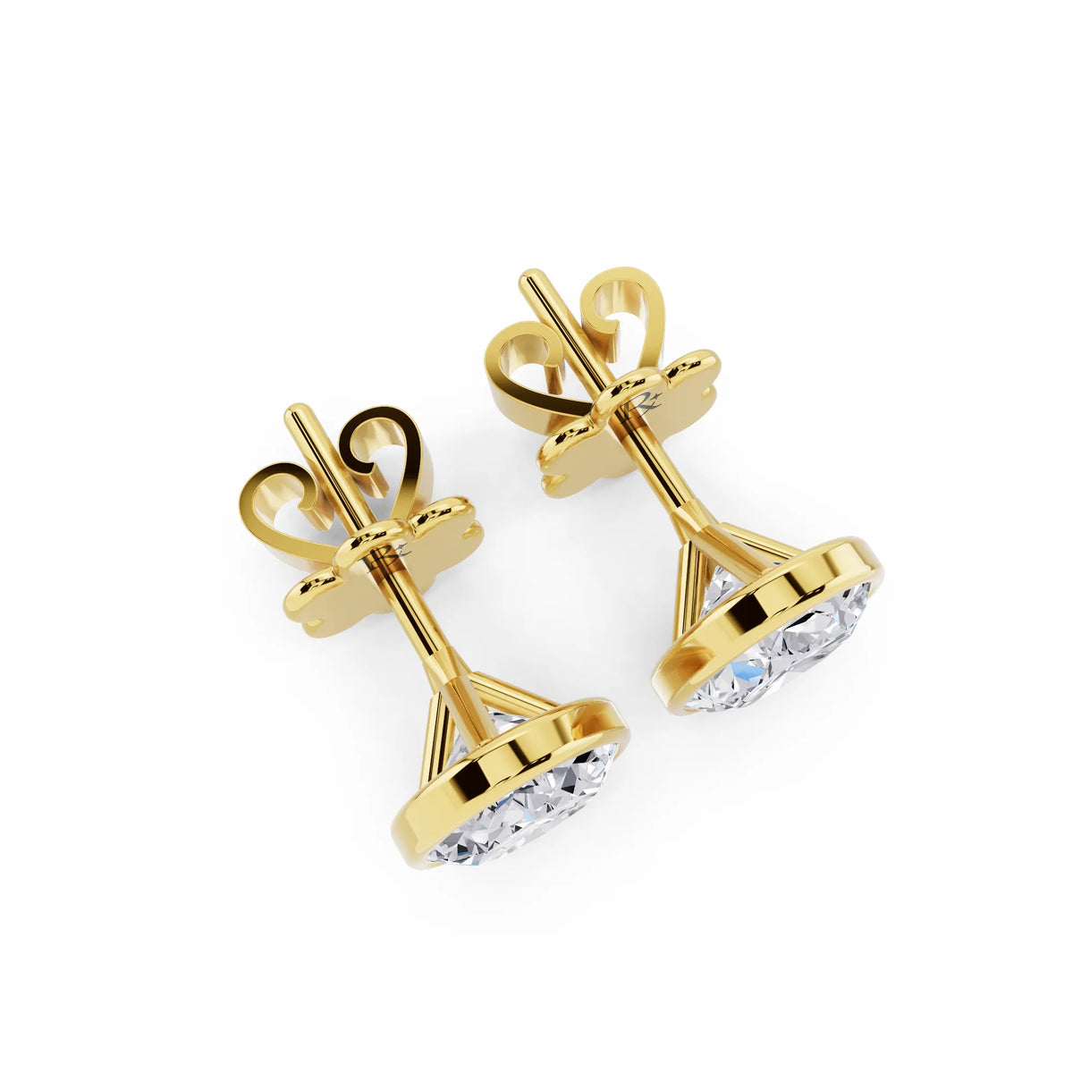 Yellow Gold Martini Bezel Oval Lab Grown Diamond Stud Earrings, top view