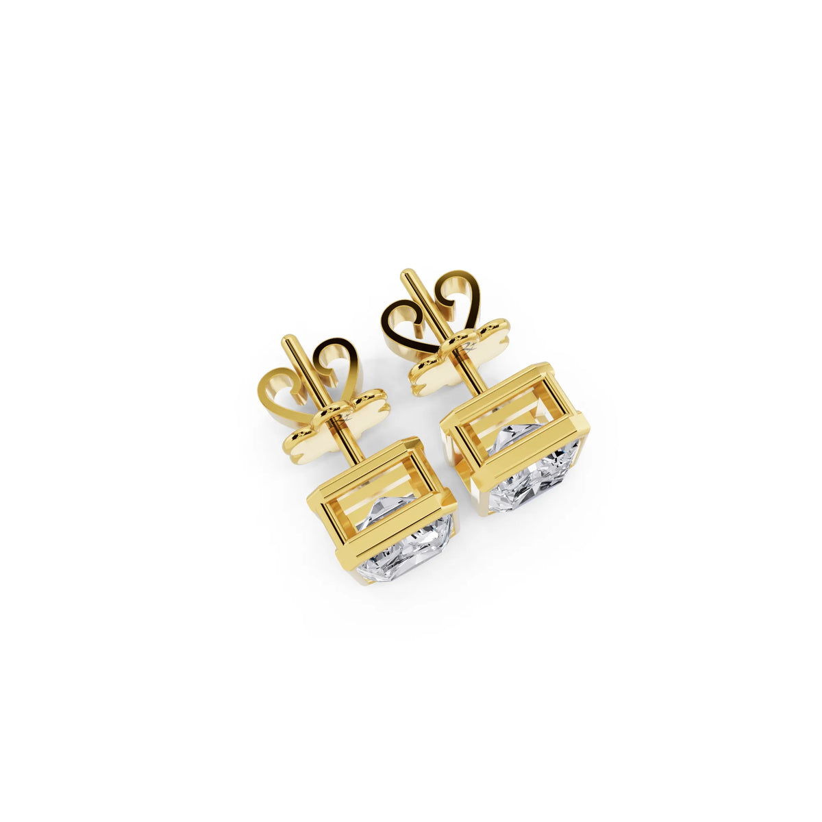 Yellow Gold Bezel Radiant Lab Grown Diamond Stud Earrings, top view
