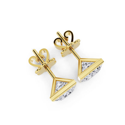 Yellow Gold Martini Bezel Princess Lab Grown Diamond Stud Earrings, top view