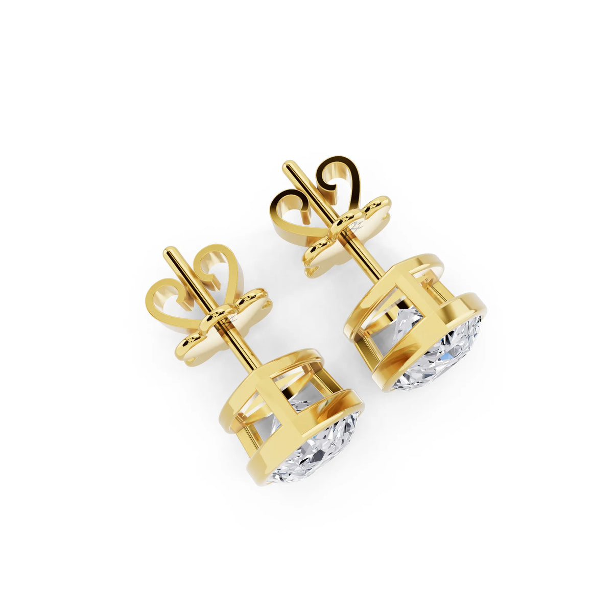 Yellow Gold Bezel Pear Lab Grown Diamond Stud Earrings, top view