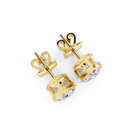 Yellow Gold Bezel Pear Lab Grown Diamond Stud Earrings, top view