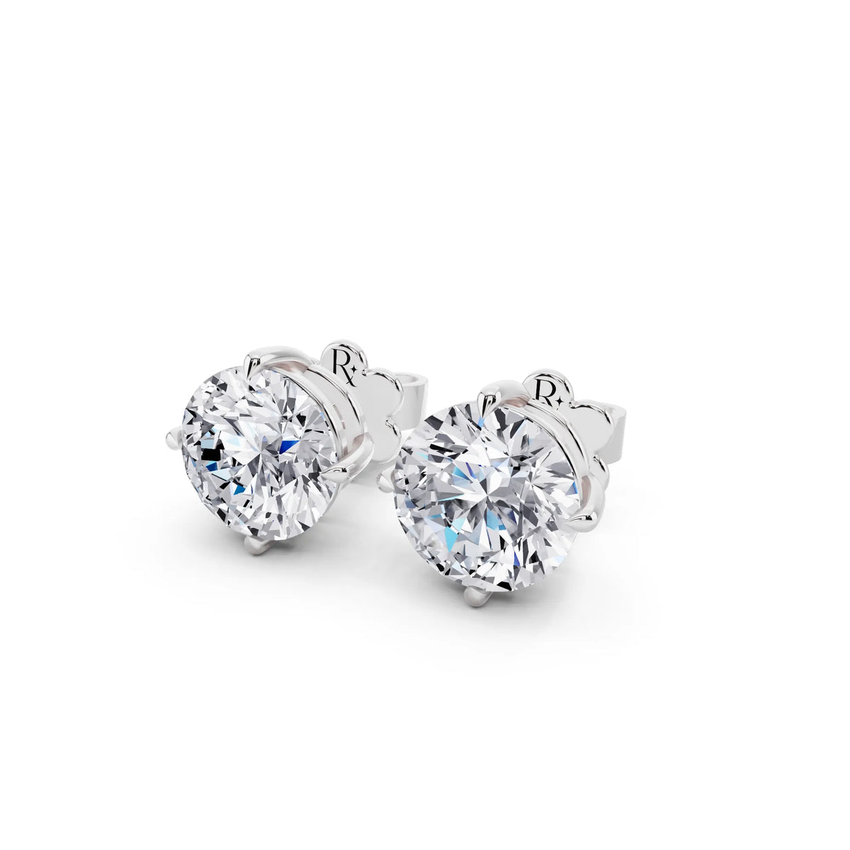 Tiger-prong Round Lab Grown Diamond Stud Earrings, close-up