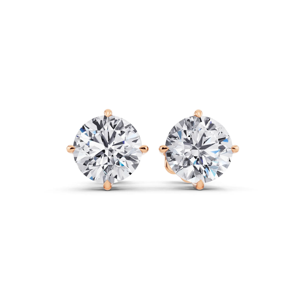 Rose Gold Tiger-prong Round Lab Grown Diamond Stud Earrings, front view