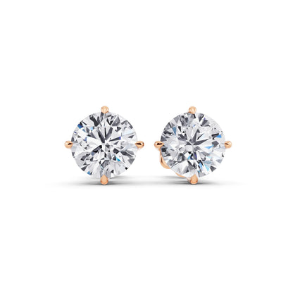 Rose Gold Tiger-prong Round Lab Grown Diamond Stud Earrings, front view