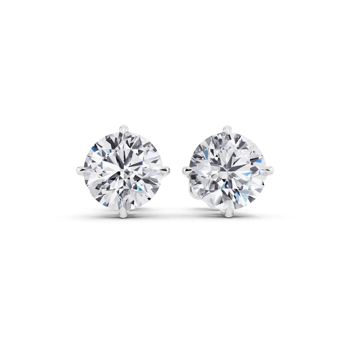 Tiger-prong Round Lab Grown Diamond Stud Earrings, front view