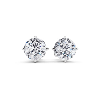 Tiger-prong Round Lab Grown Diamond Stud Earrings, front view
