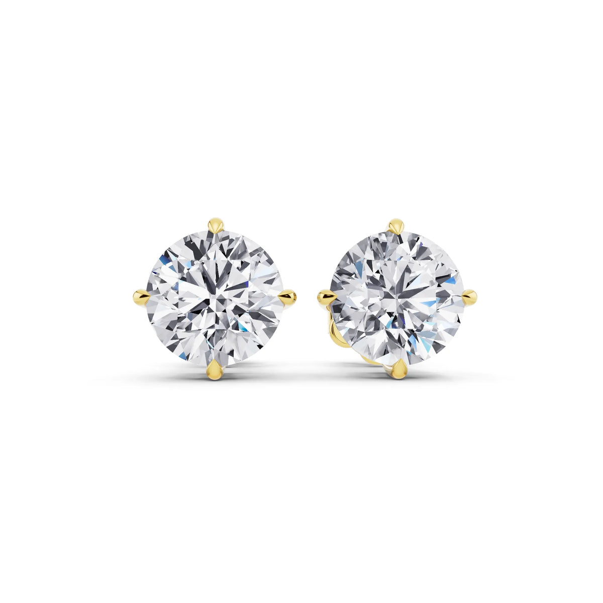 Yellow Gold Tiger-prong Round Lab Grown Diamond Stud Earrings, front view
