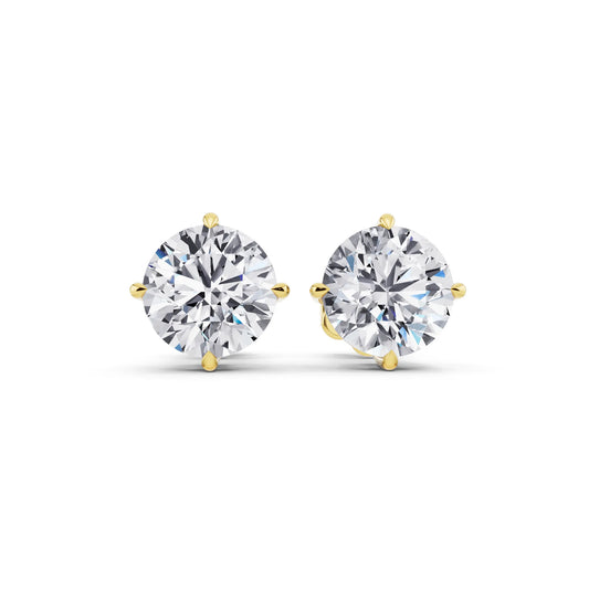 Yellow Gold Tiger-prong Round Lab Grown Diamond Stud Earrings, front view