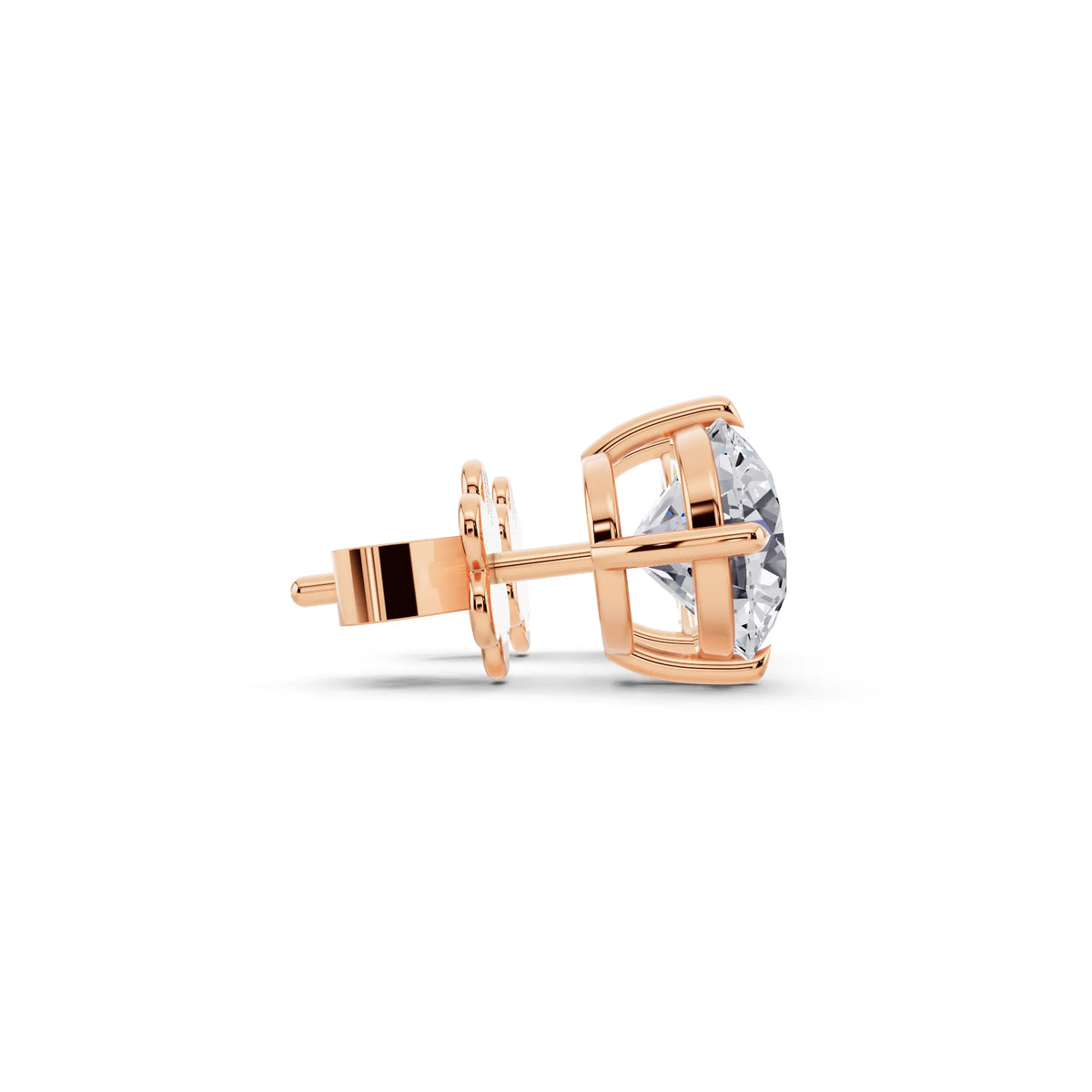 Rose Gold Tiger-prong Round Lab Grown Diamond Stud Earrings, side view