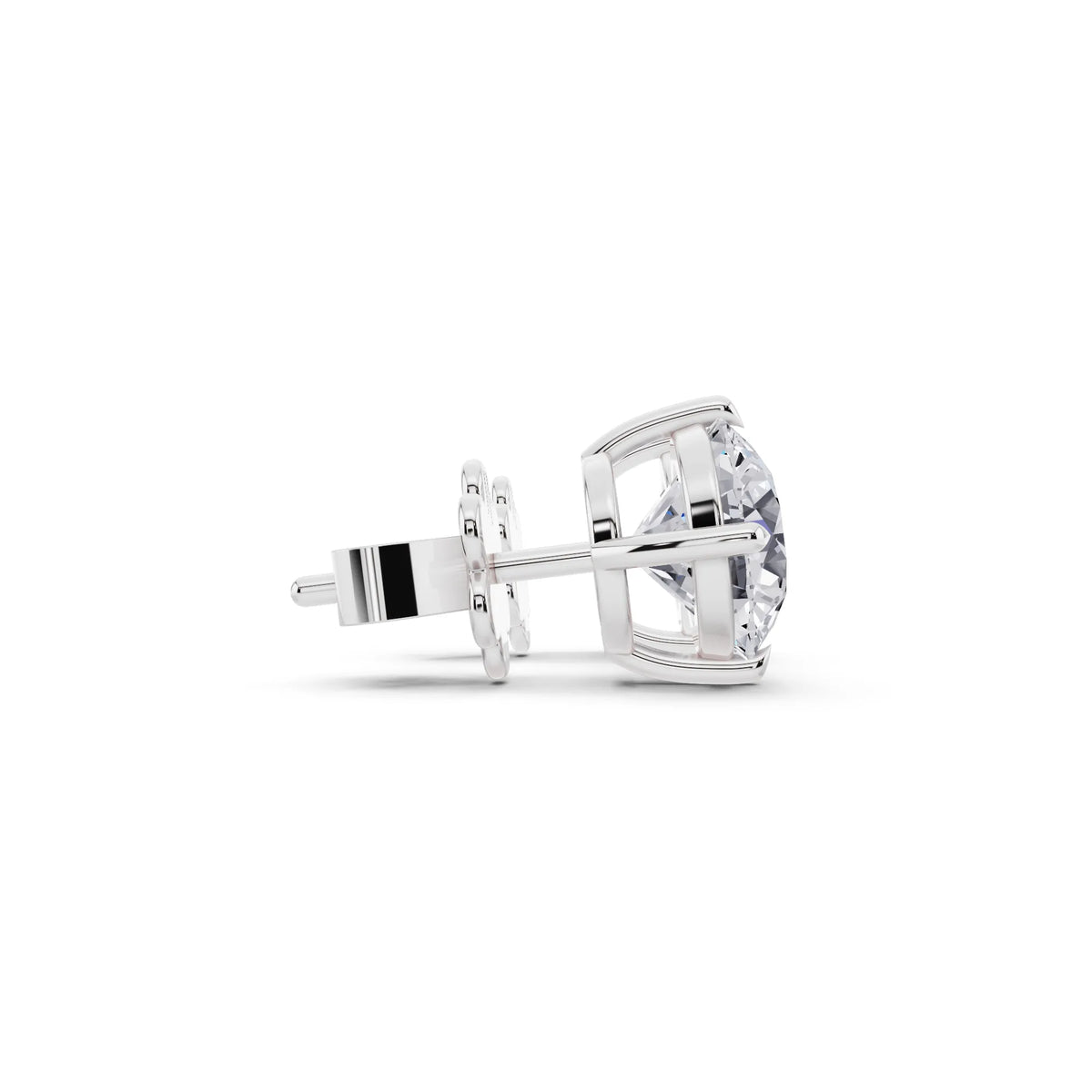 Tiger-prong Round Lab Grown Diamond Stud Earrings, side view