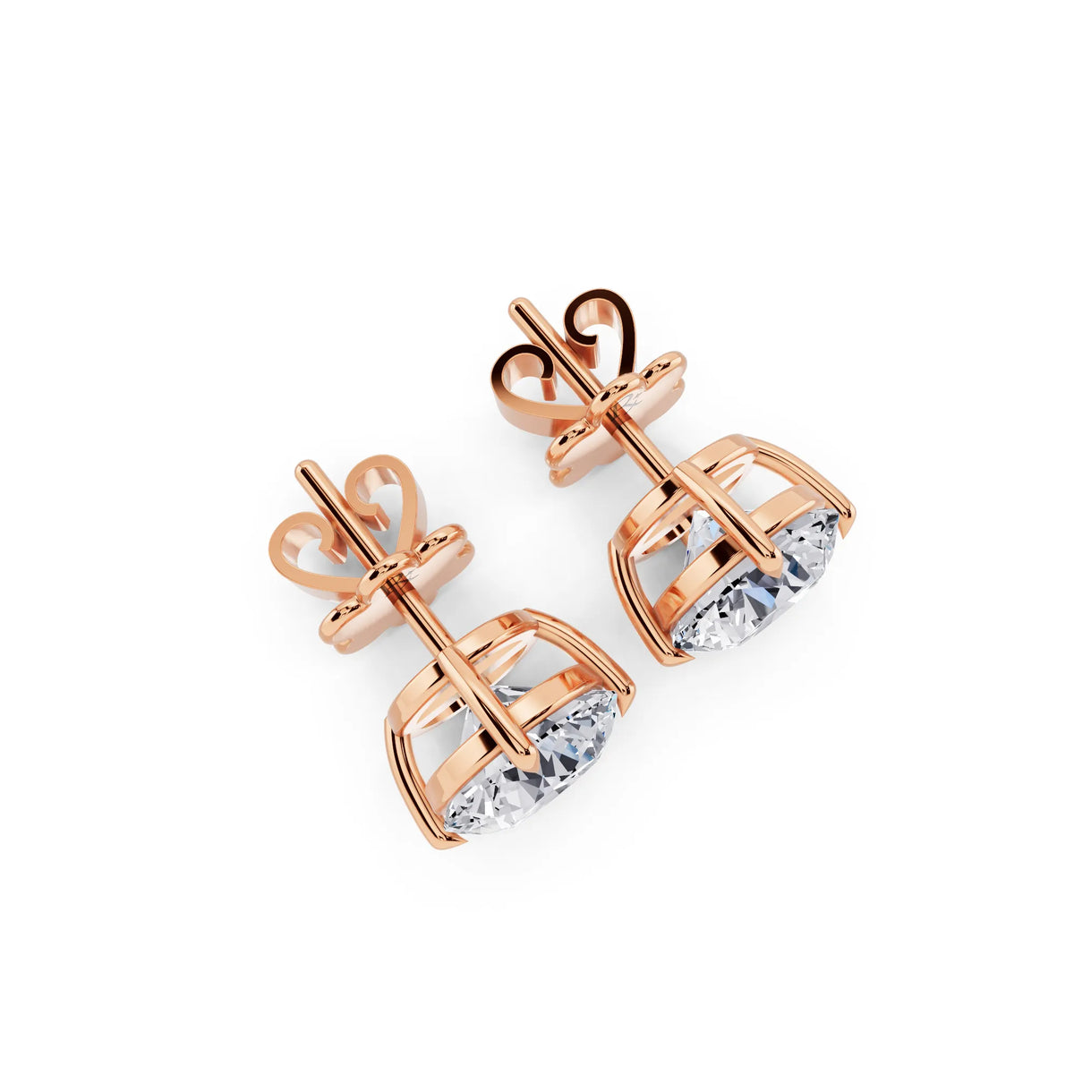 Rose Gold Tiger-prong Round Lab Grown Diamond Stud Earrings, top view