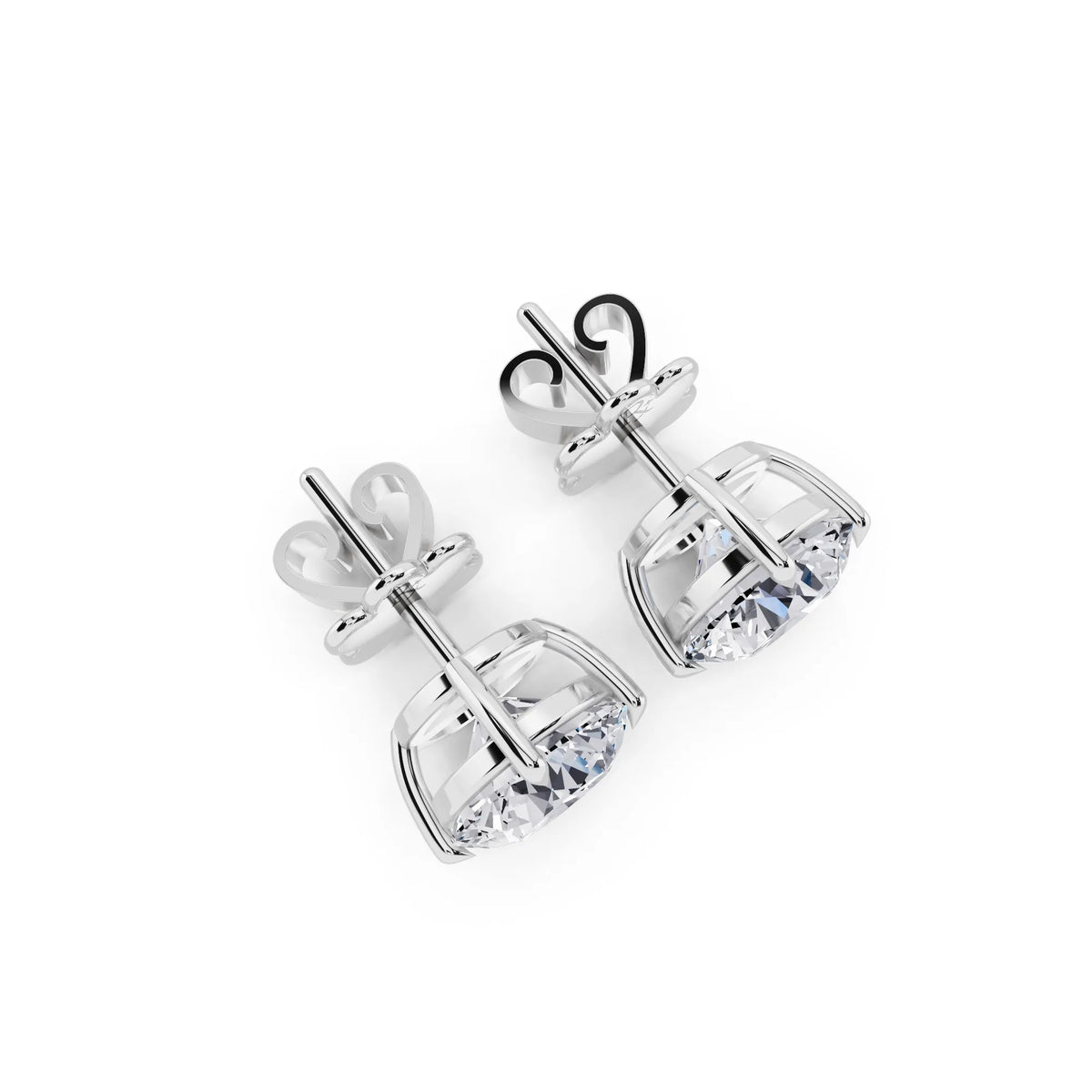Tiger-prong Round Lab Grown Diamond Stud Earrings, top view
