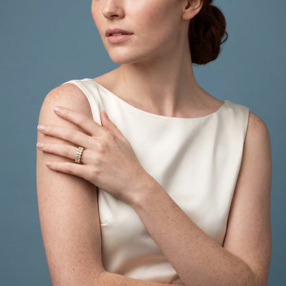 10K Yellow Gold Seven Stone Oval Cut Diamond Half Eternity Wedding Band - model beauty shot