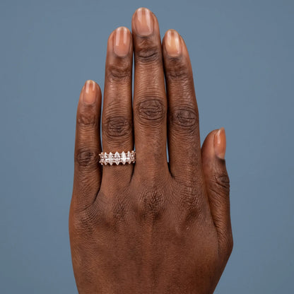 10K Rose Gold Seven Stone Marquise Cut Diamond Half Eternity Wedding Band - worn on hand