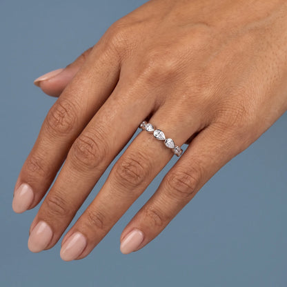 14K White Gold Seven Stone Pear Cut Bezel Set Diamond Half Eternity Wedding Band - worn on hand
