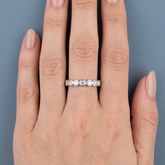 Platinum Round Cut Bezel Set Diamond Full Eternity Wedding Band 2.4mm - worn on hand