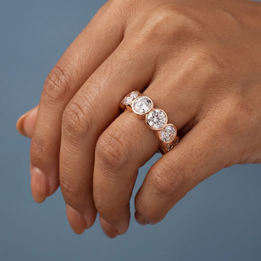 10K Rose Gold Round Cut Bezel Set Diamond Full Eternity Wedding Band 5.9mm - worn on hand