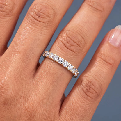 14K Yellow Gold Round Cut Diamond Classic Eternity Band 1.8mm - worn on hand