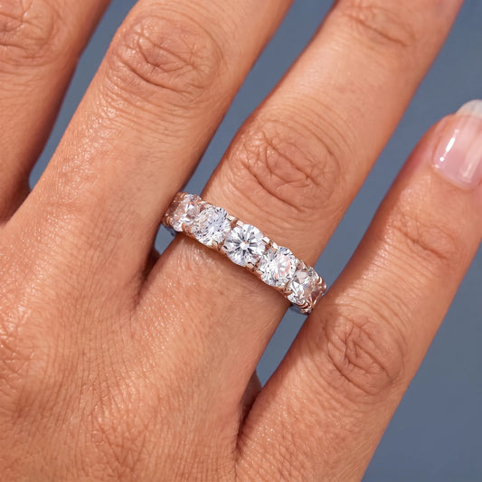 10K Rose Gold Round Cut Diamond Classic Eternity Band 3mm - worn on hand