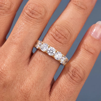 10K Yellow Gold Round Cut Diamond Classic Eternity Band 3mm - worn on hand