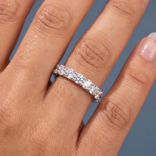 Silver Round Cut Diamond Classic Eternity Band 3.5mm - worn on hand