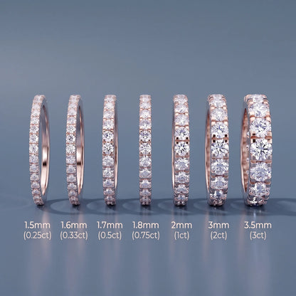 Round Cut Diamond Classic Eternity Band - width and carat size guide, rose gold