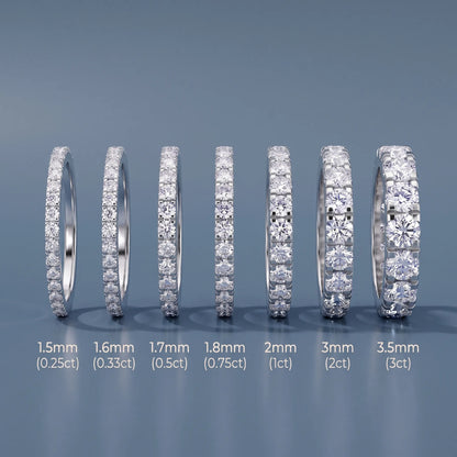 Round Cut Diamond Classic Eternity Band - width and carat size guide