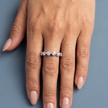 Platinum Round Cut Diamond Half Sculpted Prong Eternity Band 2mm - worn on hand