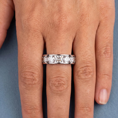 14K White Gold Round Cut Diamond Channel Set Eternity Band 4.2mm - worn on hand
