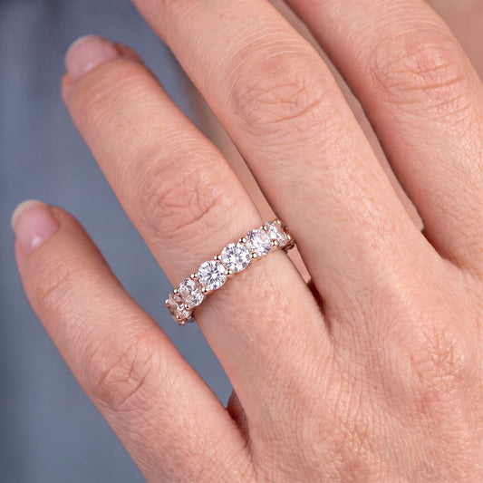 10K Rose Gold Round Cut Diamond 4 Prong Eternity Band 3mm - worn on hand