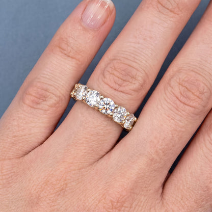 14K Yellow Gold Round Cut Diamond 4 Prong Eternity Band 3.5mm - worn on hand