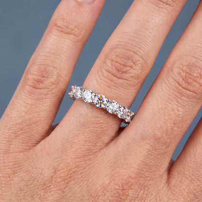 10K White Gold Round Cut Diamond Unity Prong Eternity Band 2mm - worn on hand