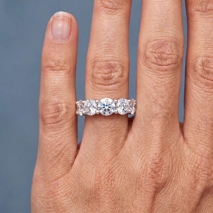 Silver Round Cut Diamond Unity Prong Eternity Band 6mm - worn on hand