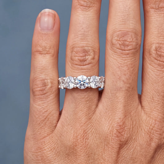 Silver Round Cut Diamond Unity Prong Eternity Band 6mm - worn on hand