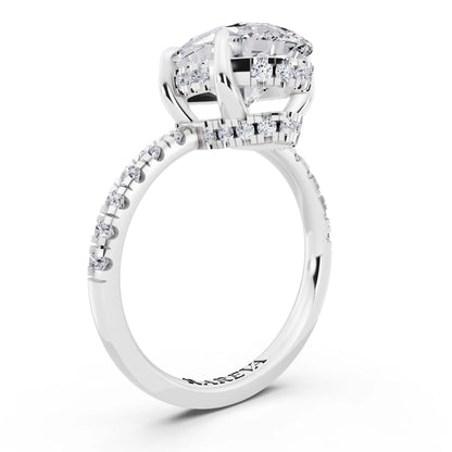 14 KT White Gold Pear Cut Diamond Hidden Halo Tiger Prong Pave Band Ring - top view