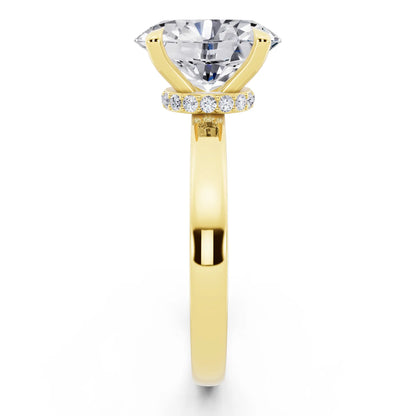 14 KT Yellow Gold Oval Cut Diamond Solitaire Ring with Pave Collar - side view